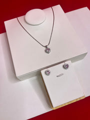 Pure Silver Elevated Pink Heart Pendant Set (WN94)