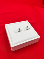 Blue & white mini silver hoops