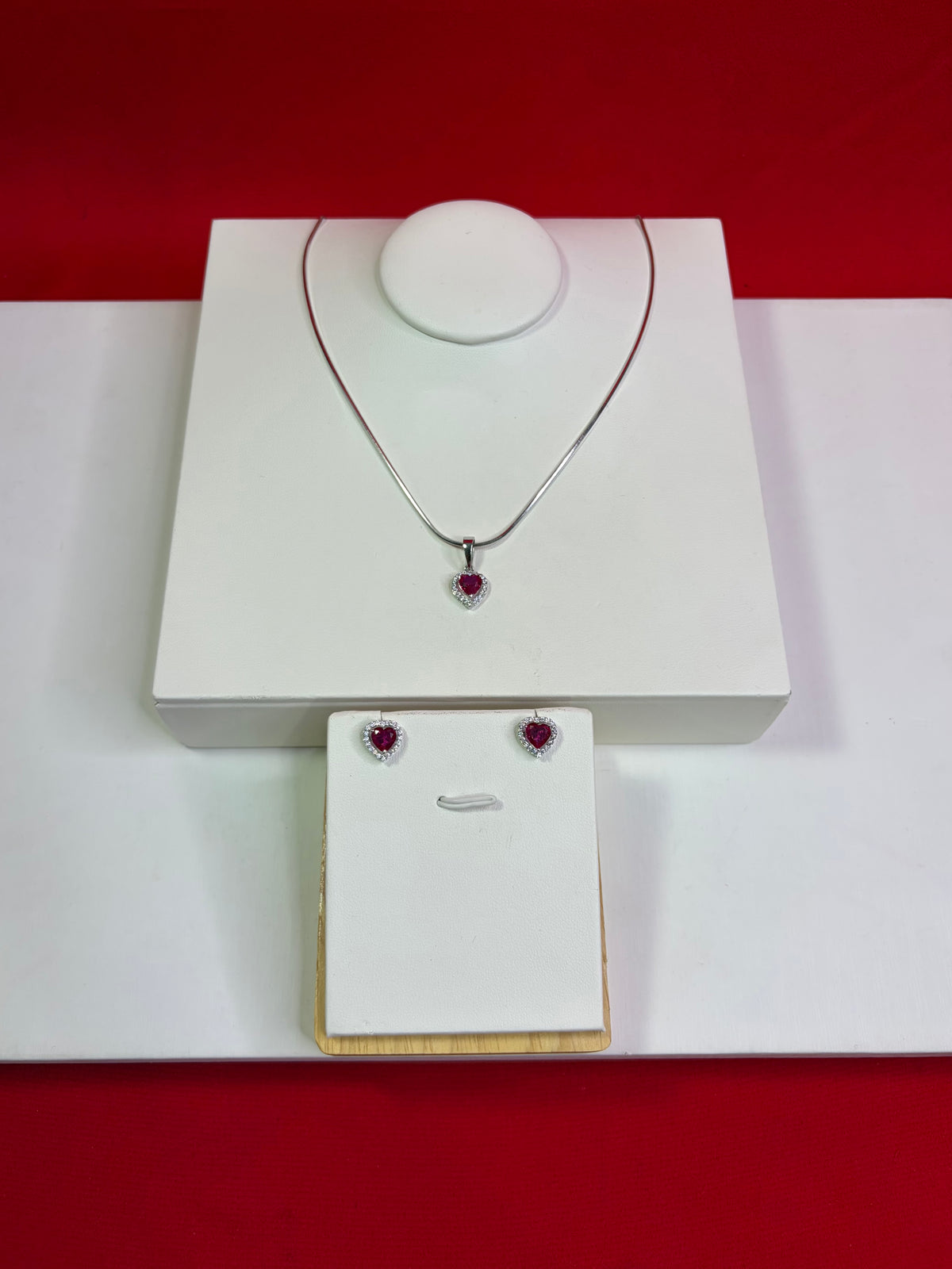 Pure Silver Magenta Elevated Heart Pendant Set (WN148)
