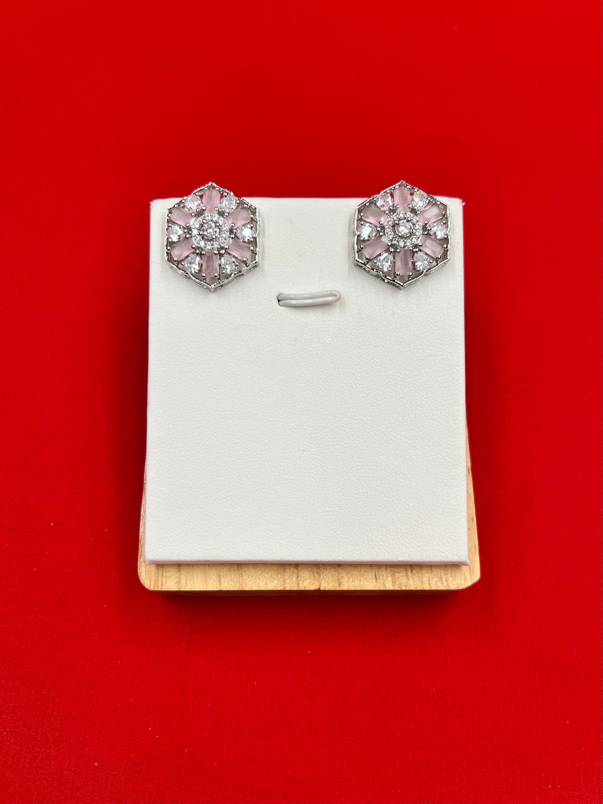 Pink Hexagon Starlight Silver Earrings