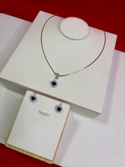 Pure Silver Navy Blue Elevated Heart Pendant Set (WN152)