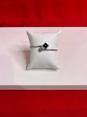 Fancy Clover Leaf Pure Silver Bangle Bracelet 2.6 (SB82)