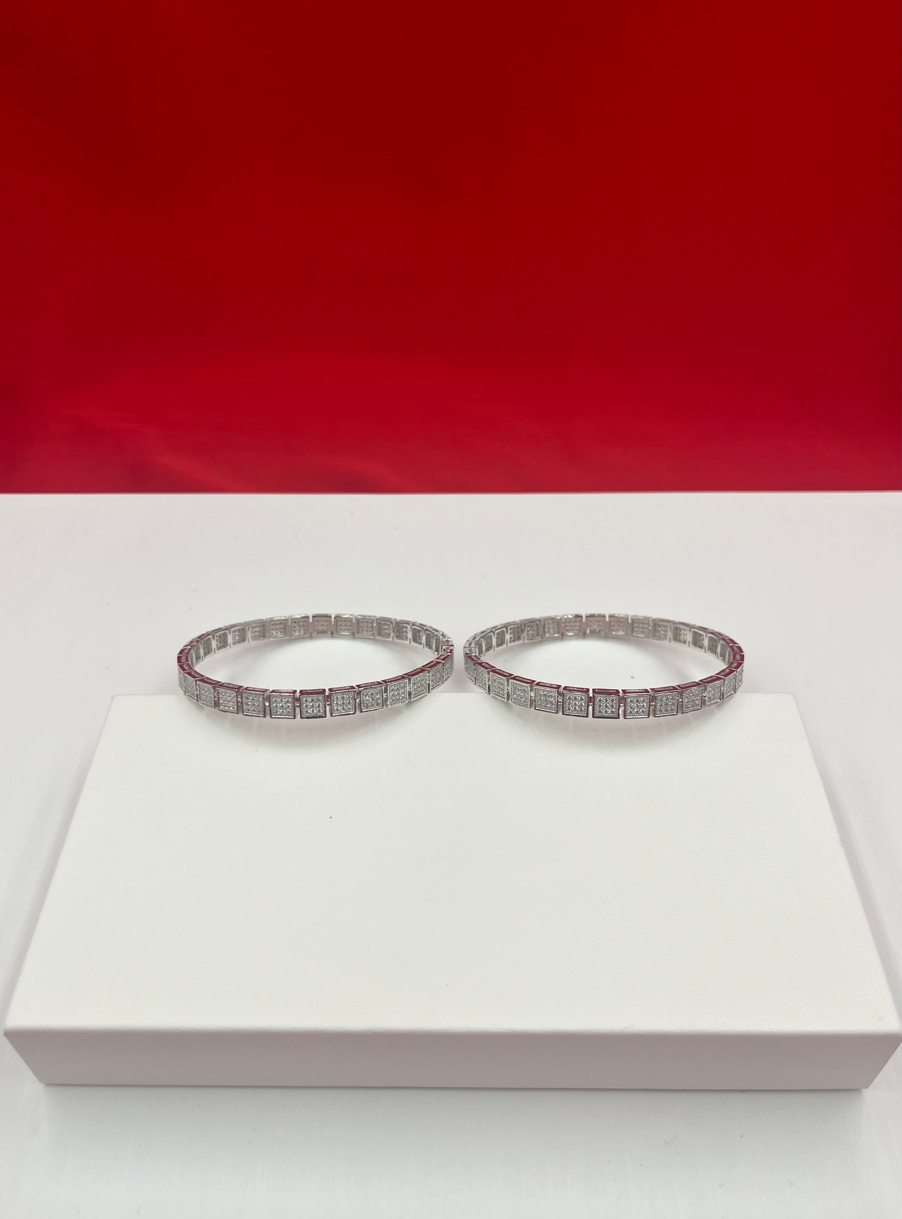Women’s Fully Stoned Silver Bangle Pair 2.4