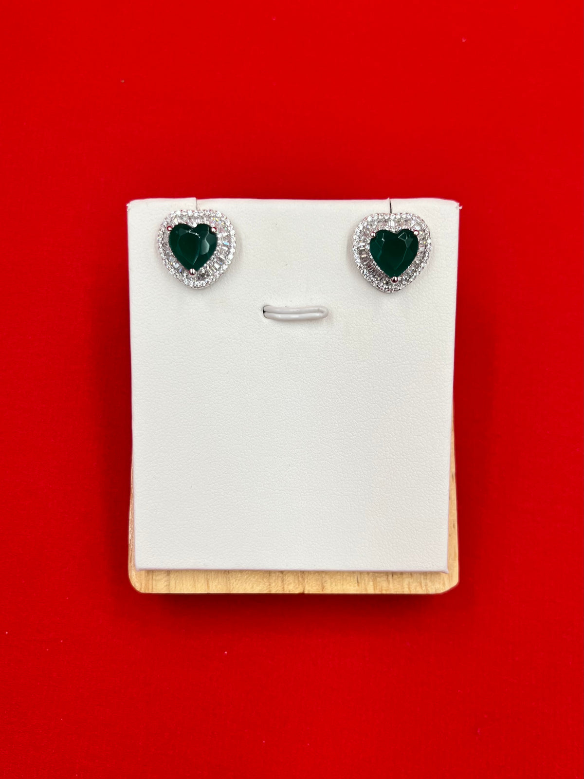 Emerald Heart Baguette Silver Earrings
