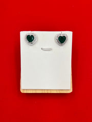 Emerald Heart Baguette Silver Earrings