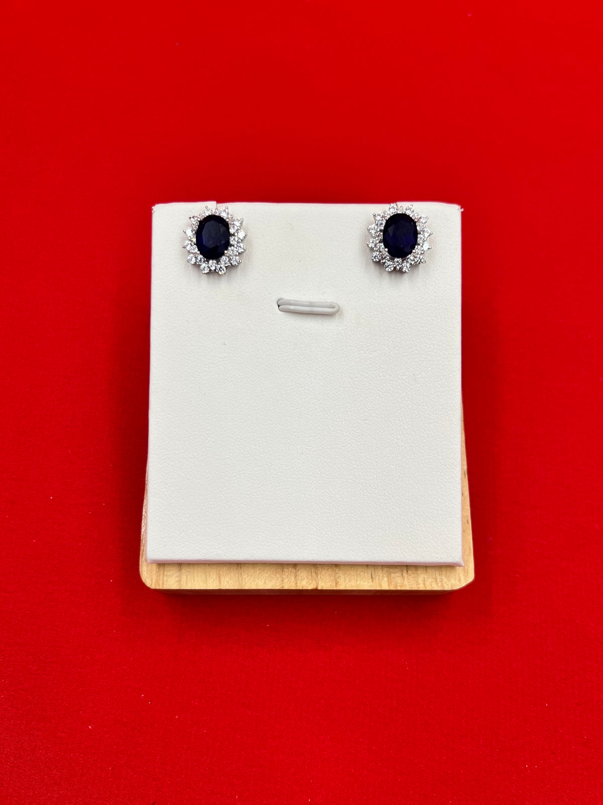 Navy Blue Oval Silver Earrings