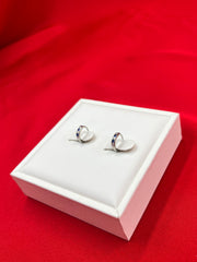 Blue & white mini silver hoops
