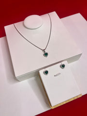 Pure Silver Elevated Green Heart Pendant Set (WN96)
